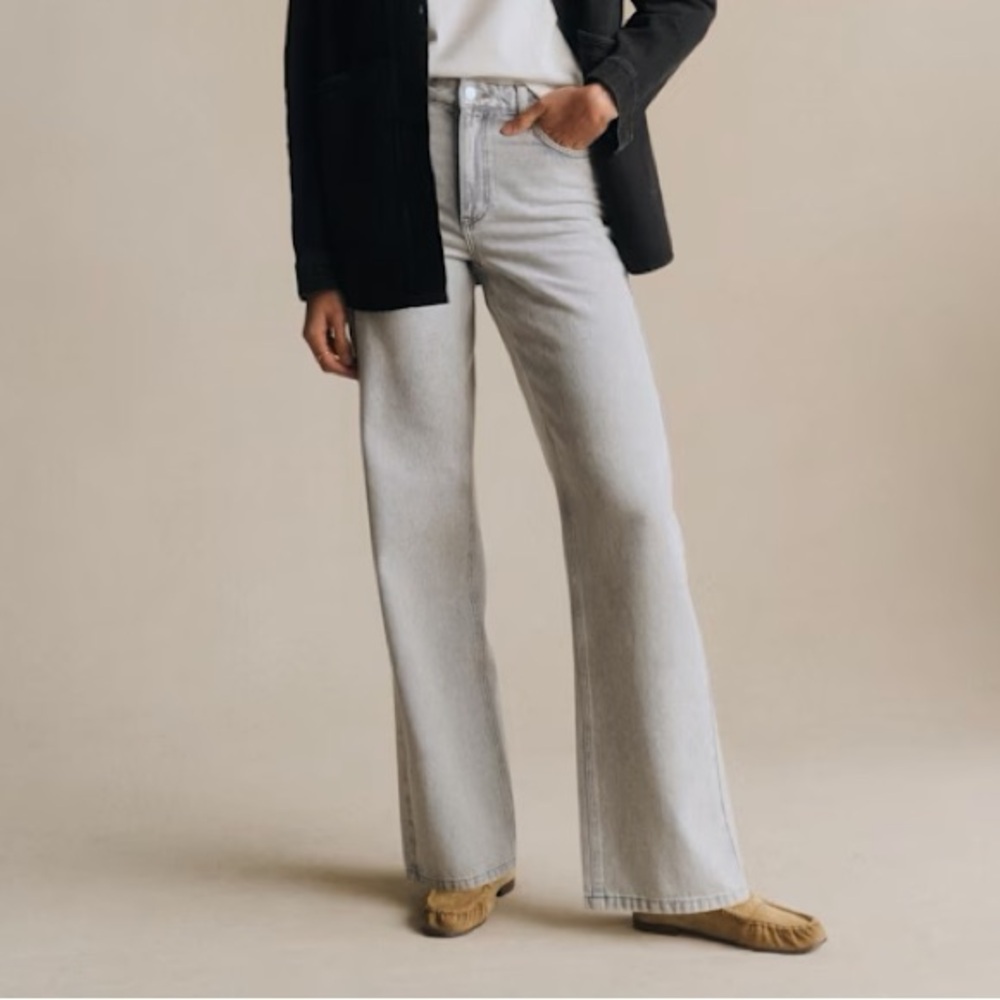 Sezane Wide Leg Trousers, Grey Wash, Size 10 (FR42)